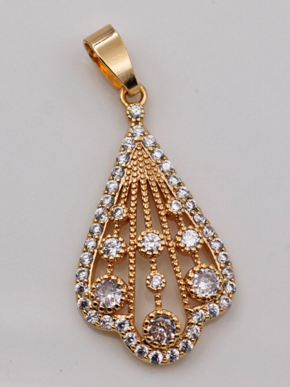 18K Yellow Gold Filled Filigree Teardrop White Diamond Zircon Necklace Pendant - Picture 2 of 4